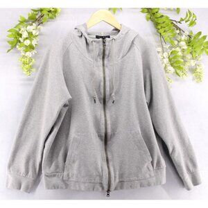 Theory Women's Grey Hoodie Sweatshirt Cotton Full Zip Sz 2XL